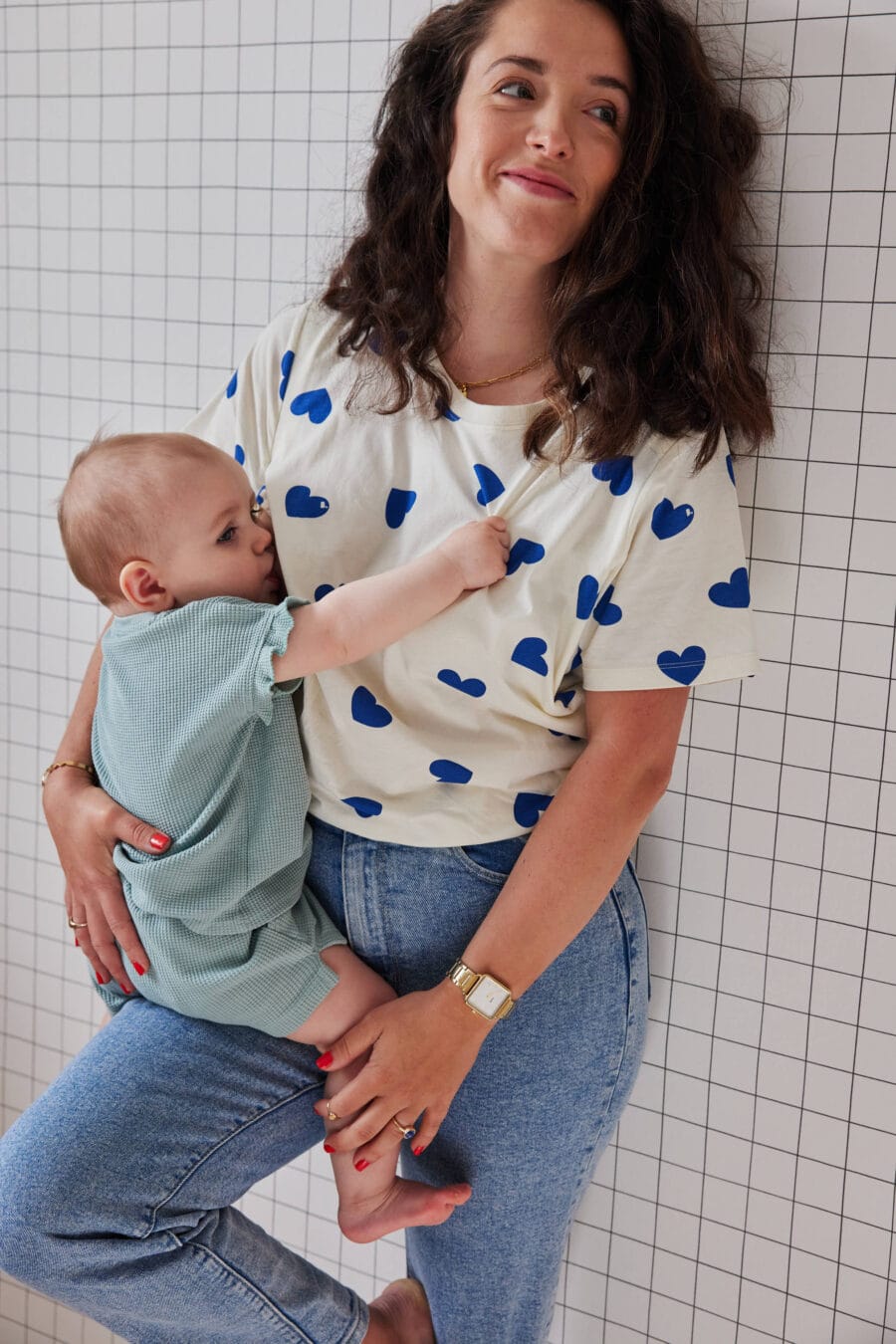 T-shirt Allaitement Femme - Avec Zip Latéral, Manches Courtes - Coton Extensible, Confortable Grossesse Et Postnatal