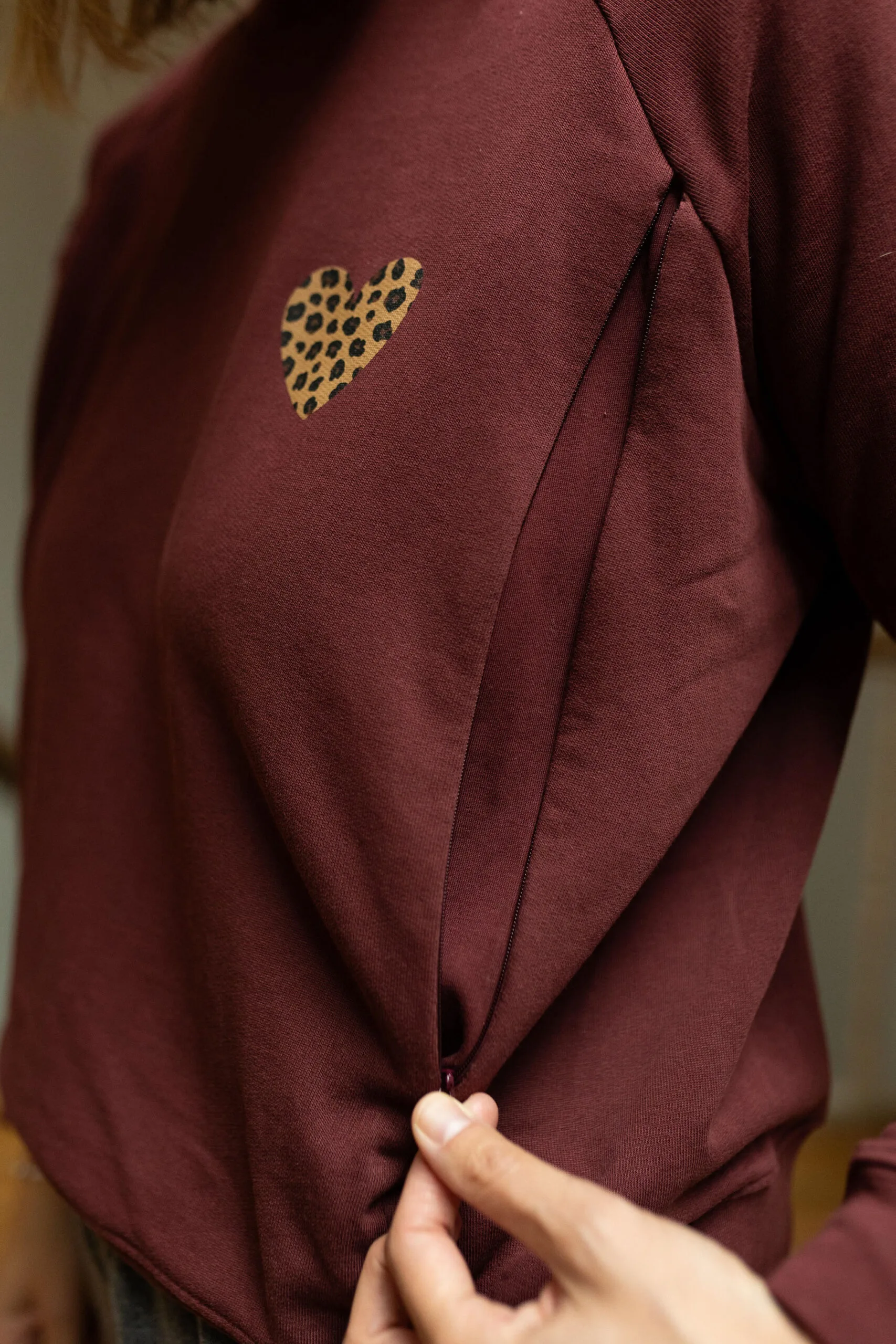 sweat allaitement bordeaux coeur leopard atelier belette
