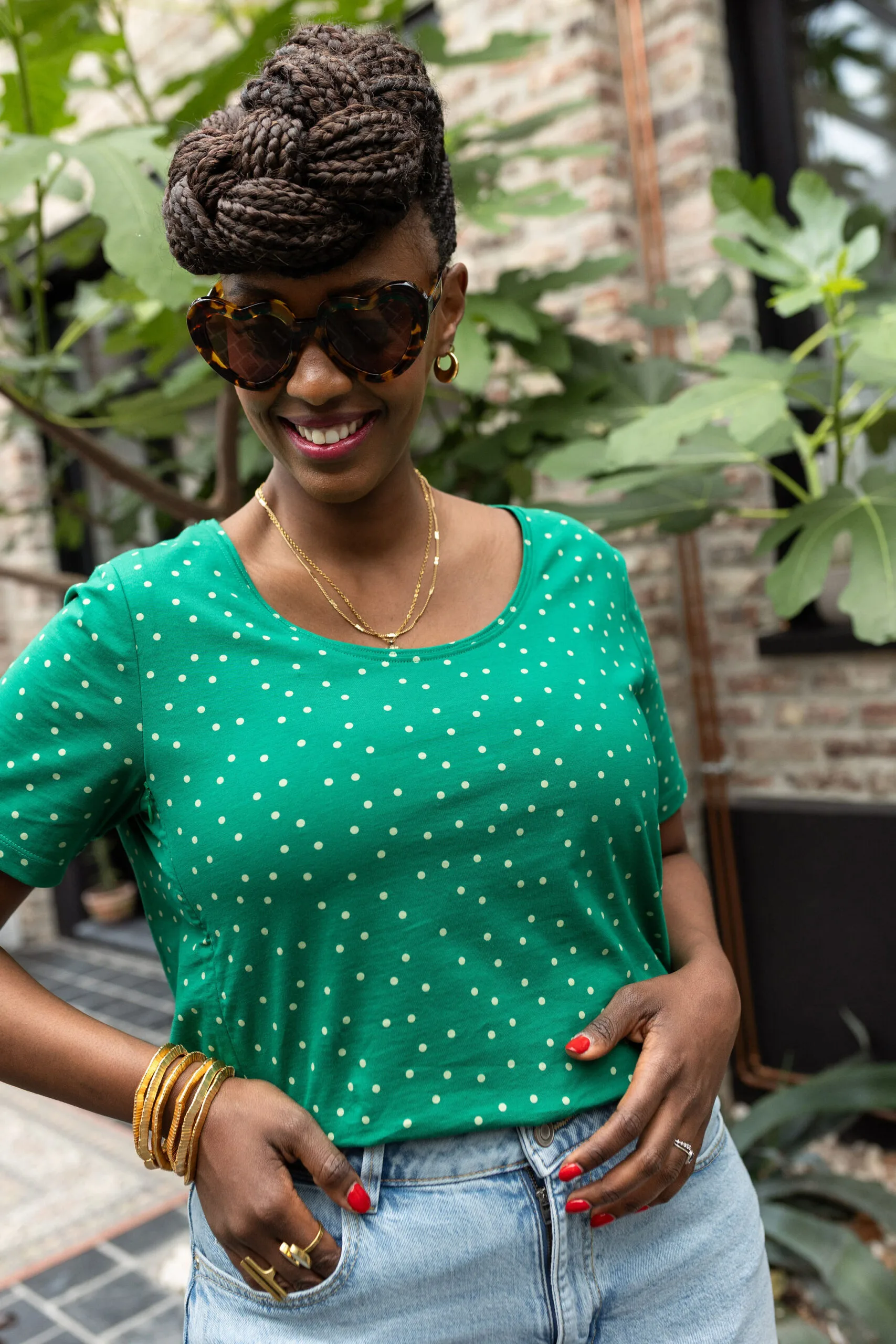 tee shirt allaitement vert pois Dot worry be happy atelier belette
