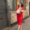 robe allaitement longue rouge uptown mom atelier belette