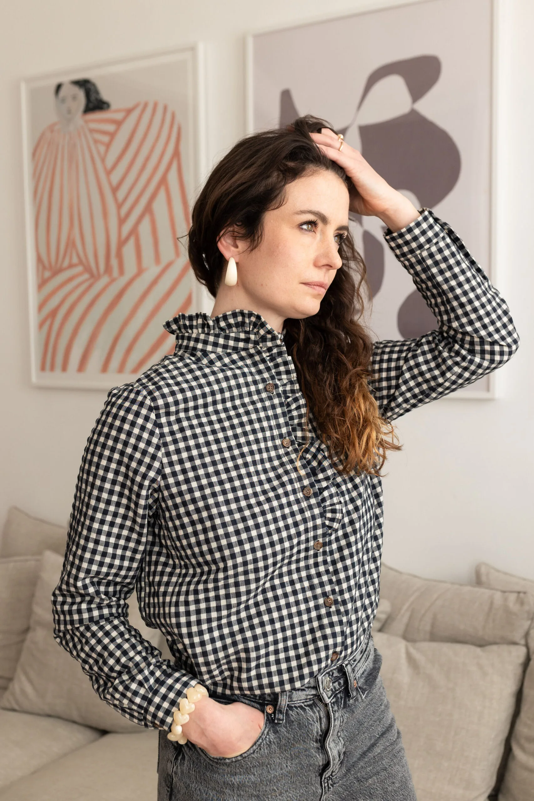 chemise allaitement col montant victorien vichy atelier belette veni vidi vichy