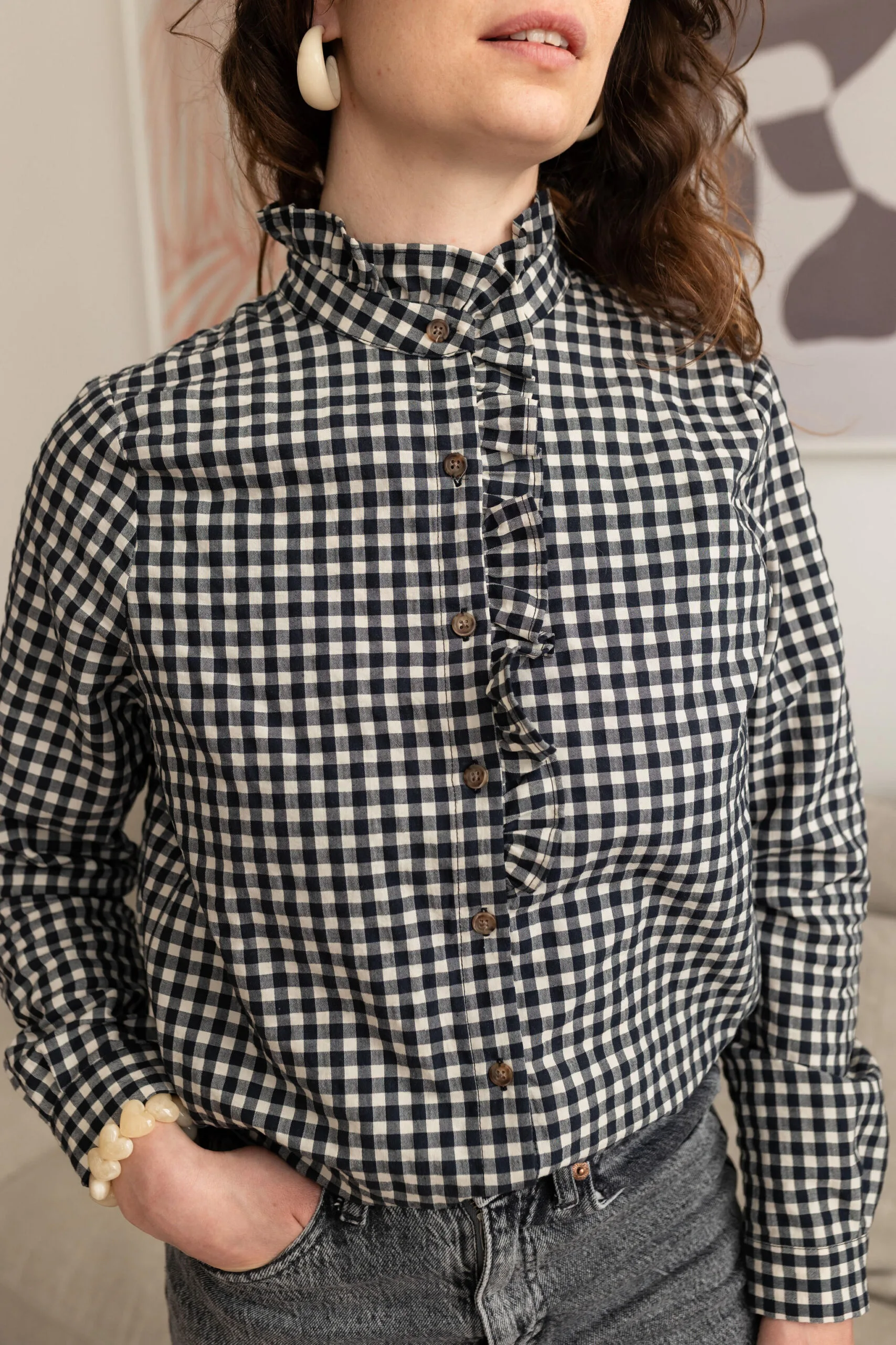 chemise allaitement col montant victorien vichy atelier belette veni vidi vichy
